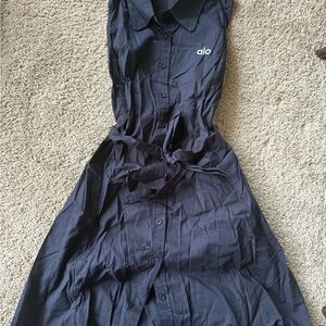 ALO Yoga Navy Button-Down Midi Dress
